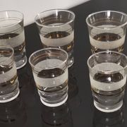 Set of 5 water glasses and 5 aperitif glasses with granite decorations and gold edging from the 1950s