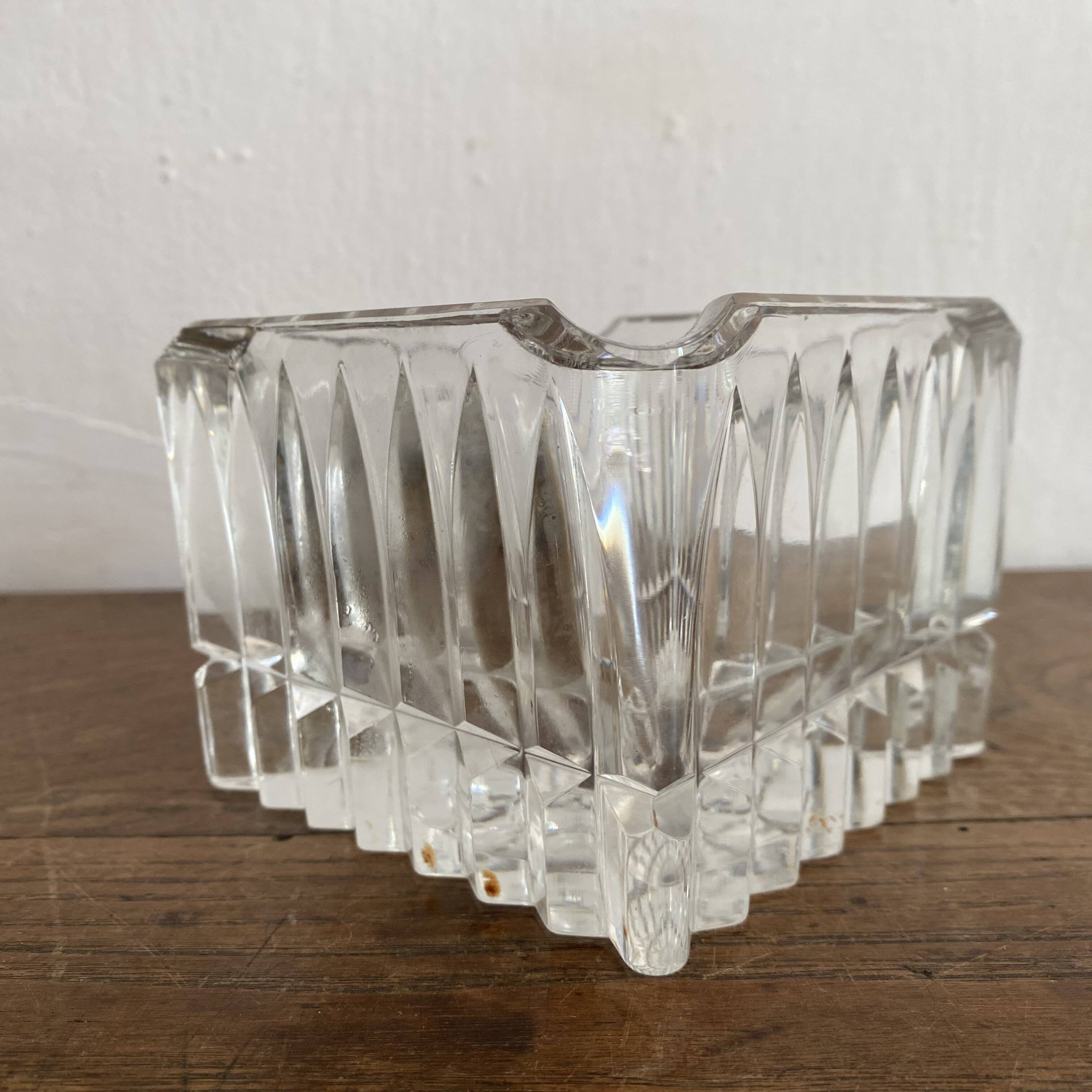 Square thick crystal ashtray from the 70s-80s.