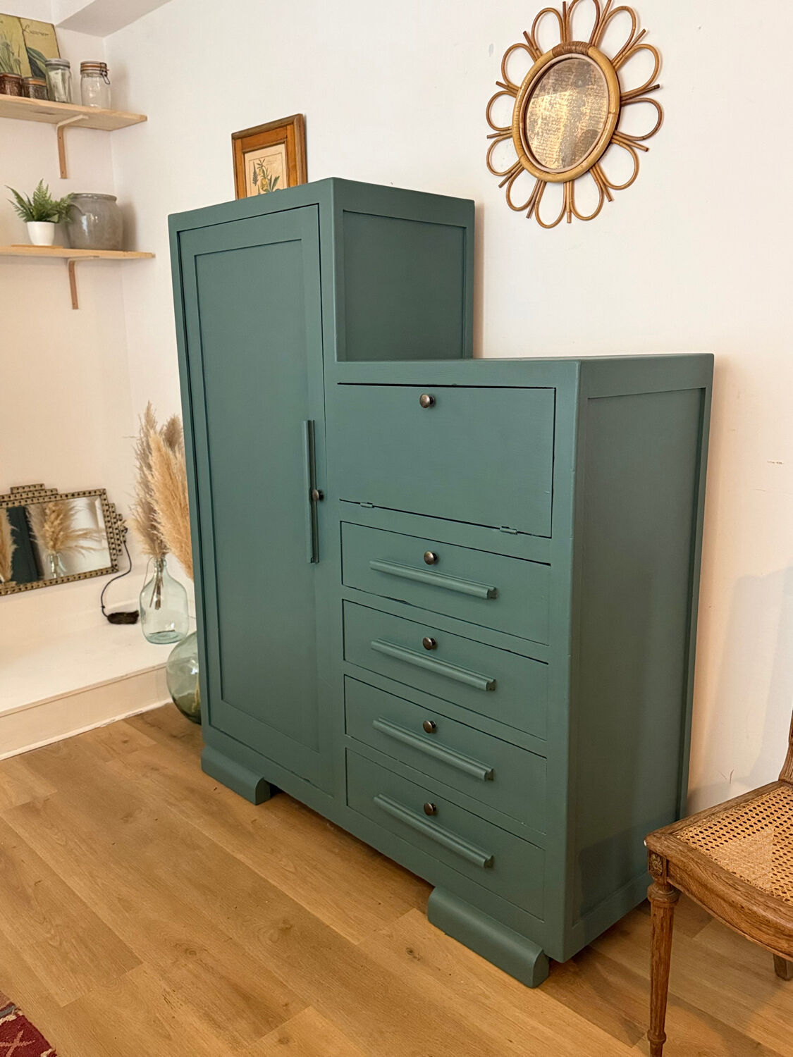 Art Deco Secretary Cabinet in solid wood