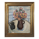 Mid-Century Modern Swedish "Pink Flowers" Vintage Still Life Oil Painting, Framed