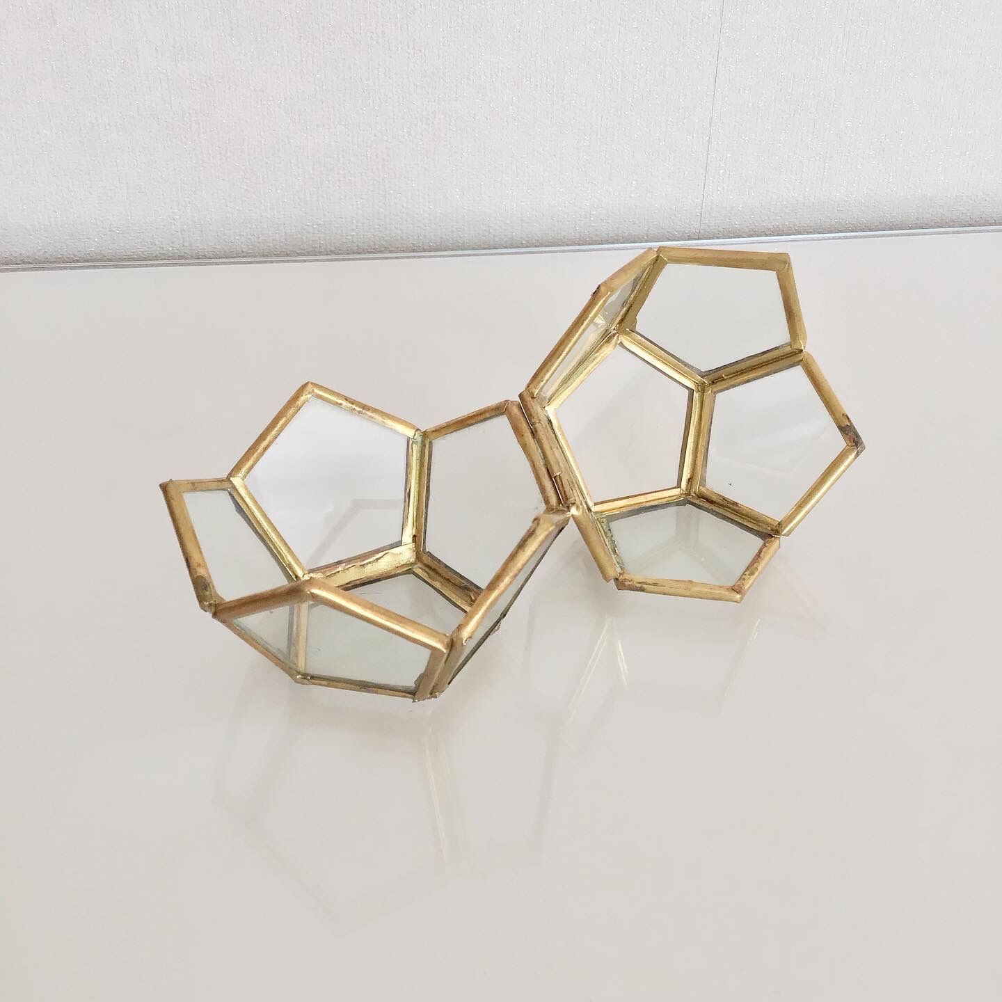 Vintage glass and brass jewelry box