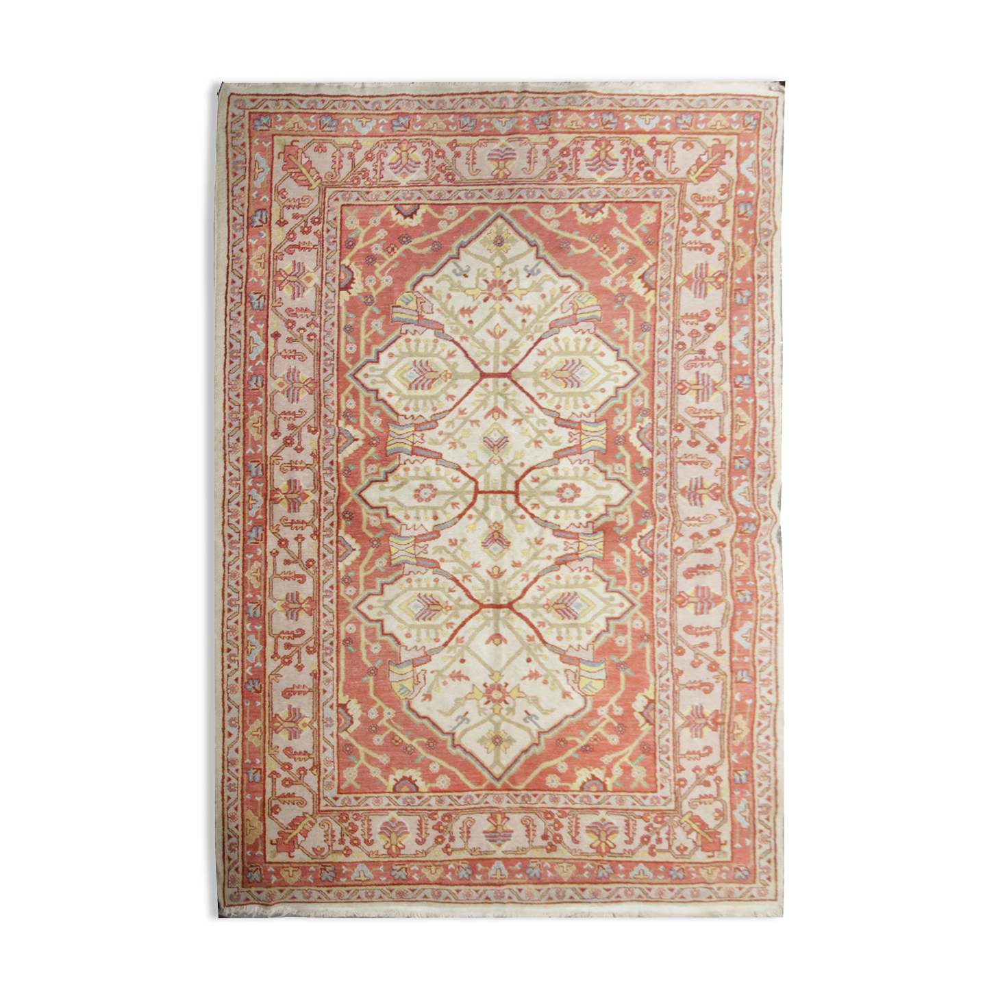 Vintage turkish, oriental orange cream wool rug- 154x244cm