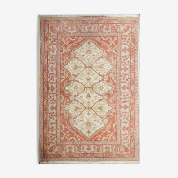 Vintage turkish, oriental orange cream wool rug- 154x244cm
