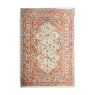 Vintage turkish, oriental orange cream wool rug- 154x244cm