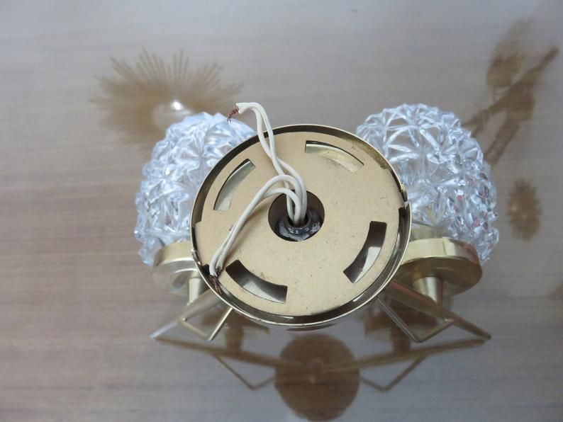 Pair of double appliques "Pierre Disderot" in brass and glass 50 60 years
