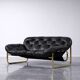 Canapé en cuir noir et métal doré, Suède 1970