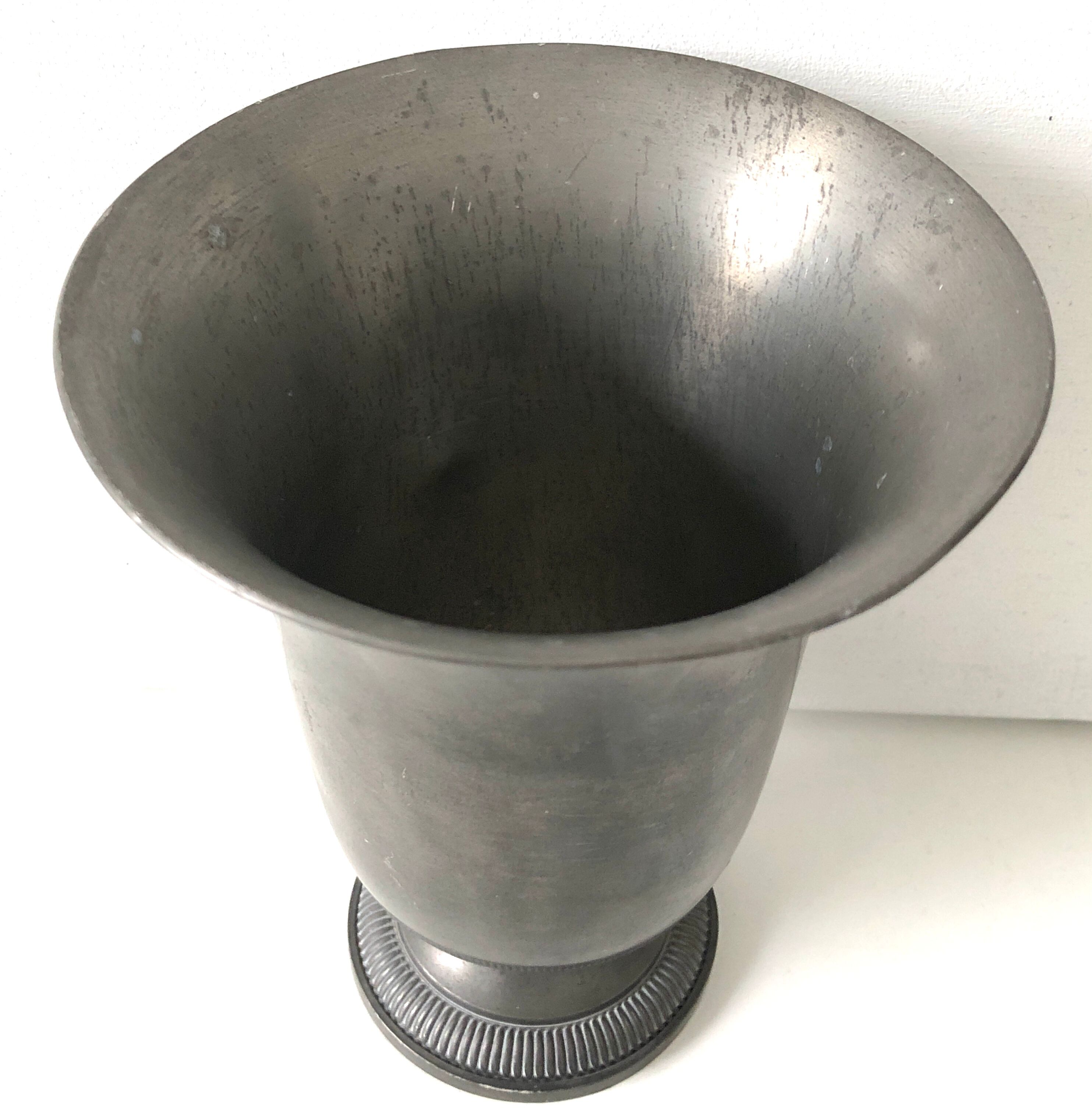 Stamped grey pewter antique vase