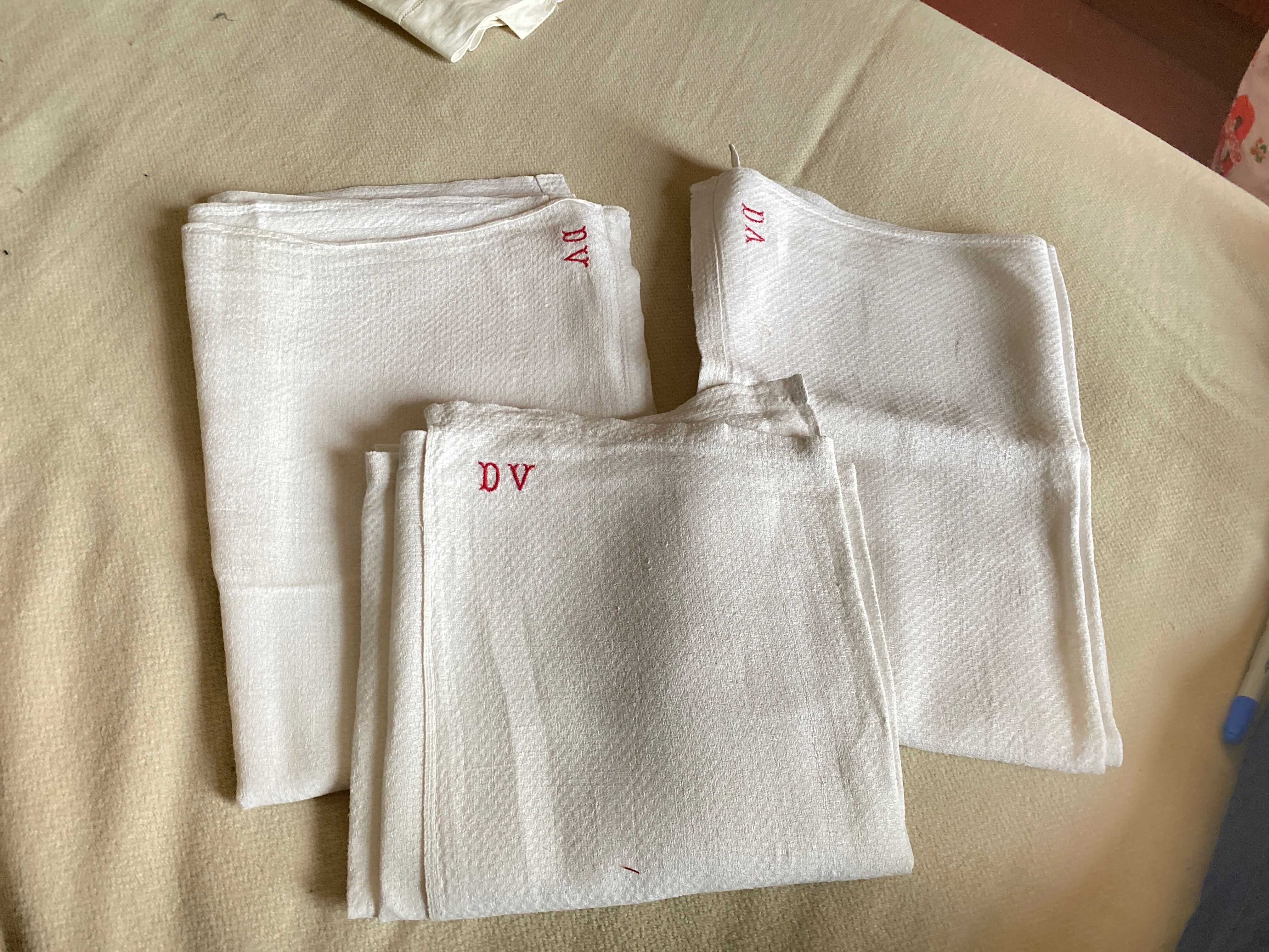 Trio of old tea towels special glass