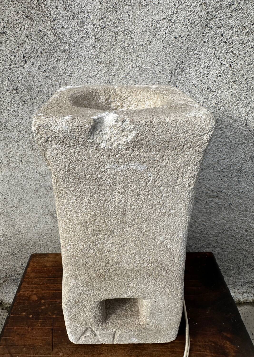Anthropomorphic stone table lamp brutalised by Albert Tormos.