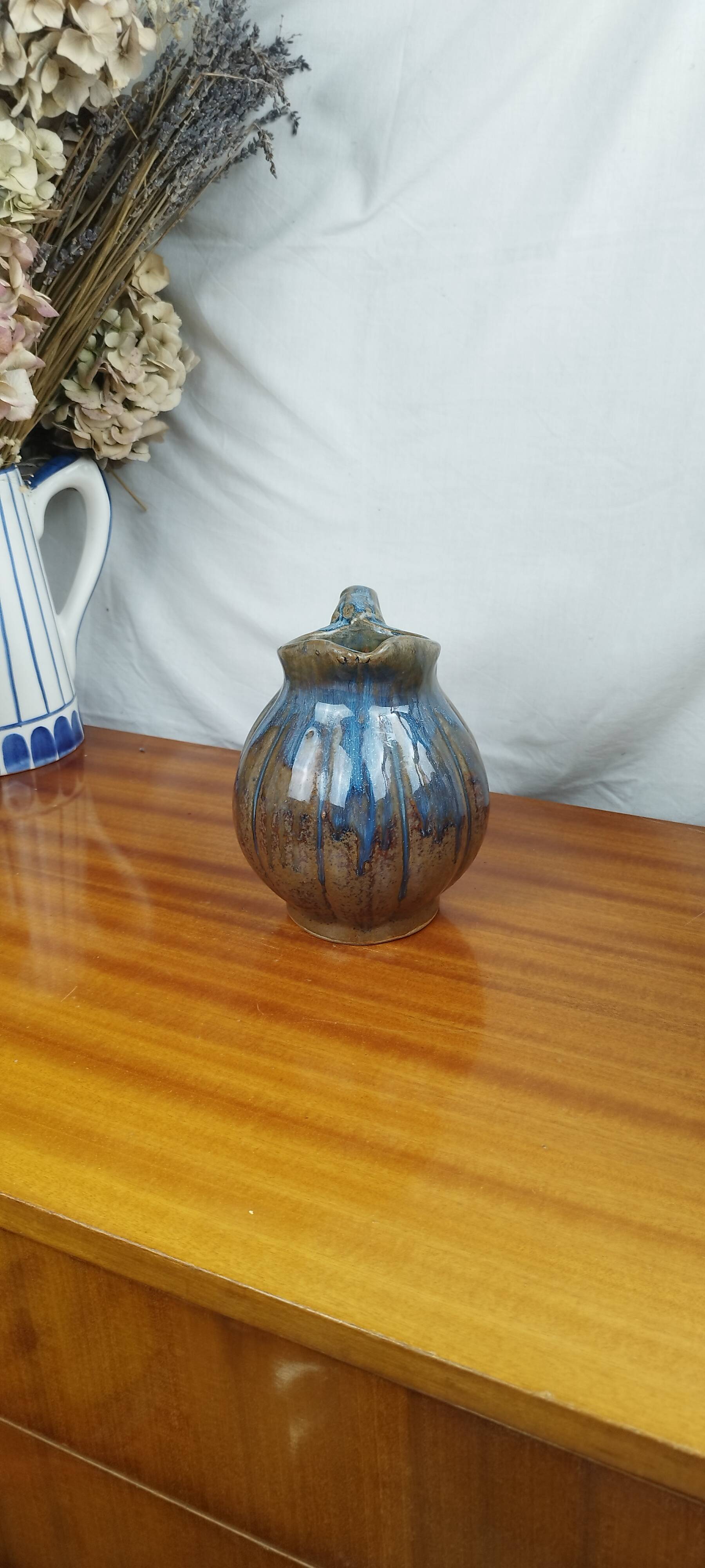 Stoneware Pitcher or Carafe in the Shape of a Pumpkin, Art Deco Period 1930s