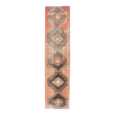 Tapis couloir turc noué à la main géométrique orange des années 1960 81x337