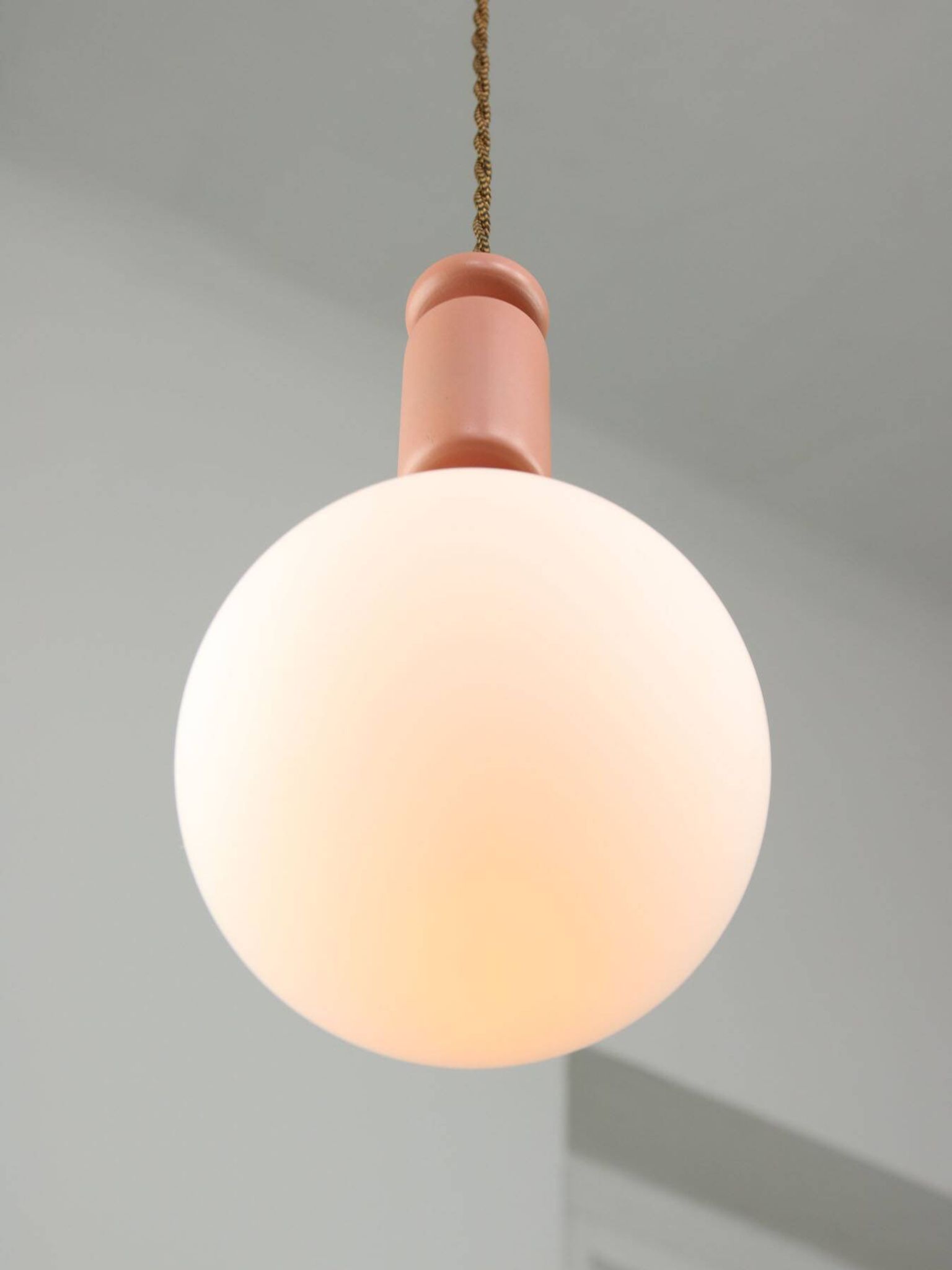 Mid-Century Italian Brass & Opaline Glass Pendant Lamps, Set of 2