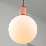 Mid-Century Italian Brass & Opaline Glass Pendant Lamps, Set of 2