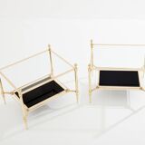 style Maison Jansen paire de tables d’appoint laiton verre opalin 1970