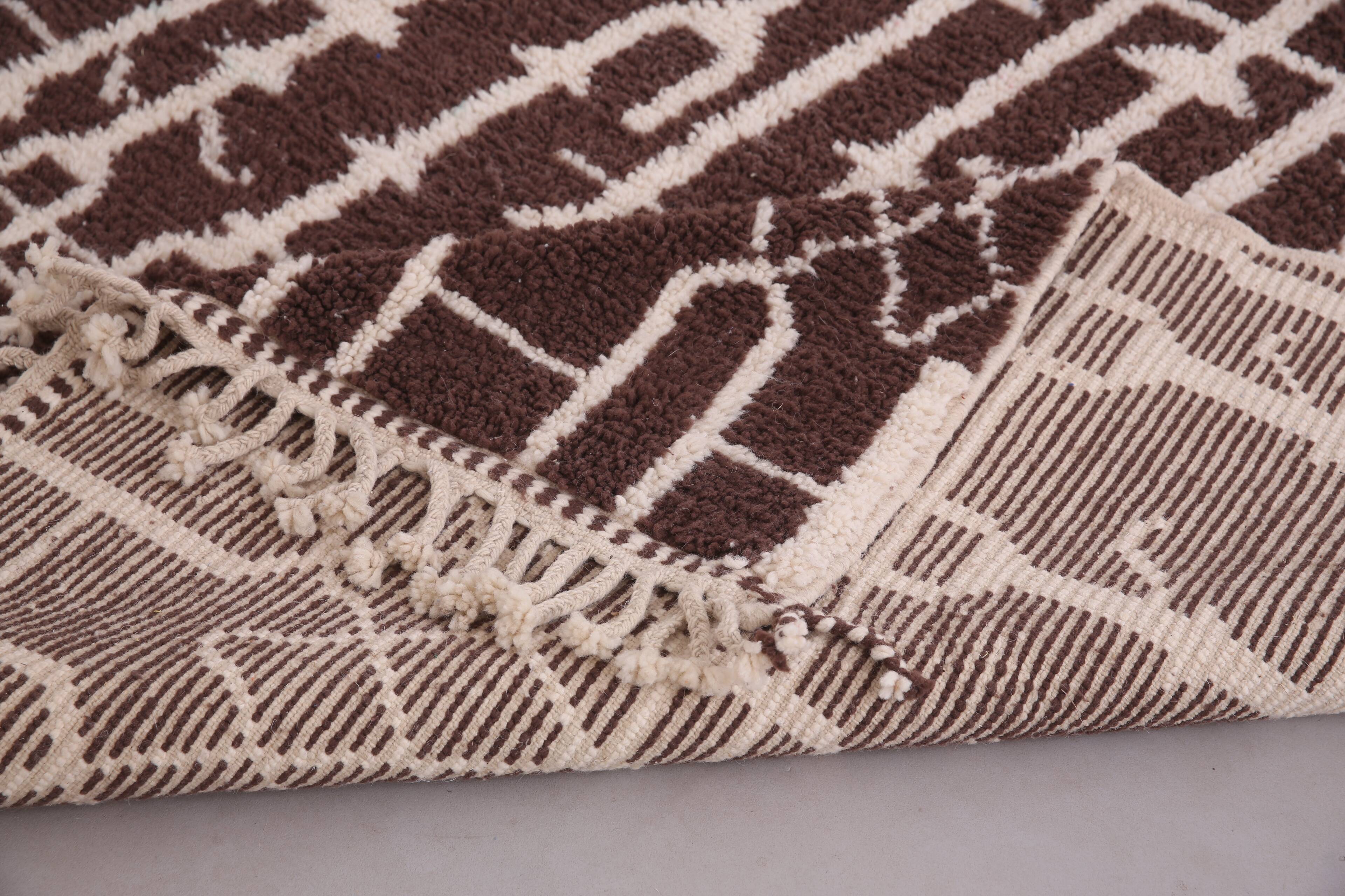 Brown Beni Ourain Rug 183 x 246 cm, Handmade Berber Wool Rug, Vintage Style