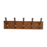 Porte-manteau mural 5 patères de style vintage en bois et métal patiné