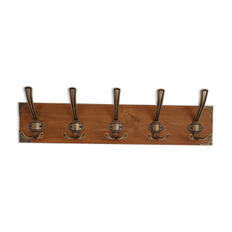 Wall-mounted coat rack with 5 hooks – vintage style – patinated wood & metal