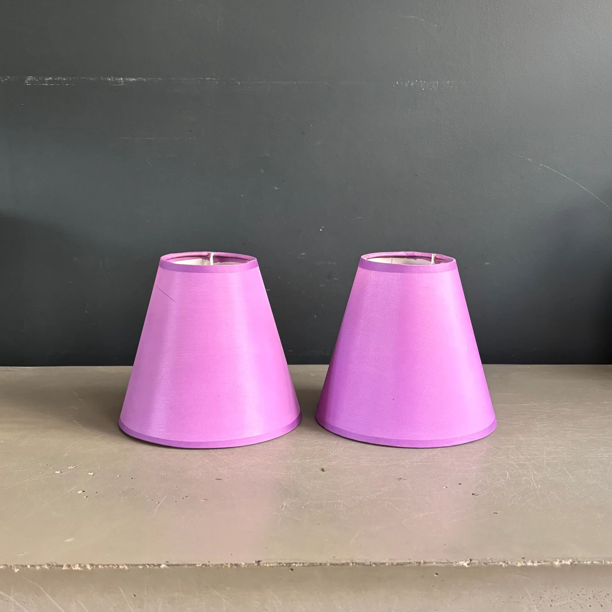 Pair of lilac satin lampshades