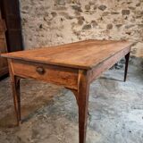Old French farmhouse table – Rustic workshop table with 3 drawers