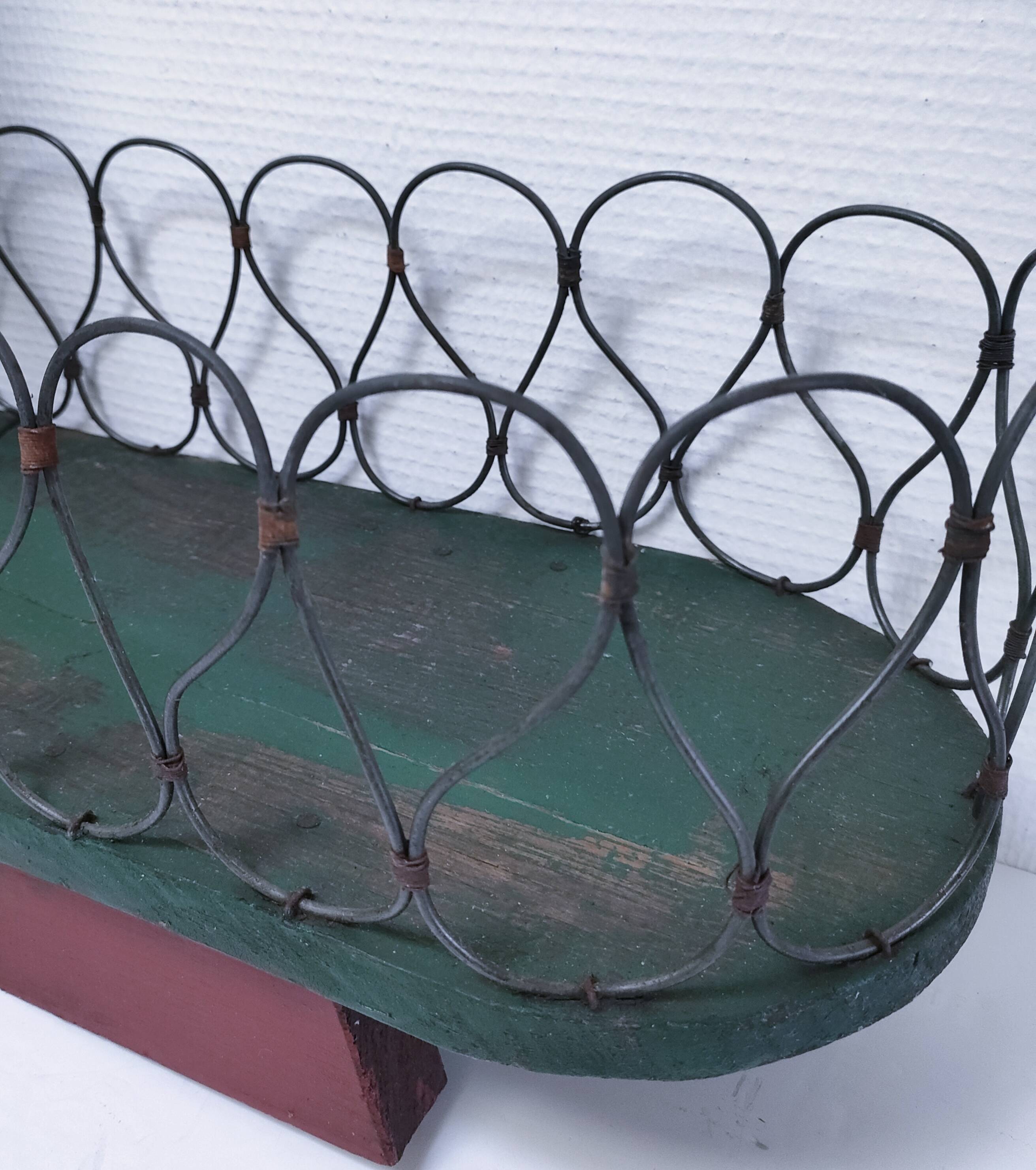 Vintage patinated wood and metal planter