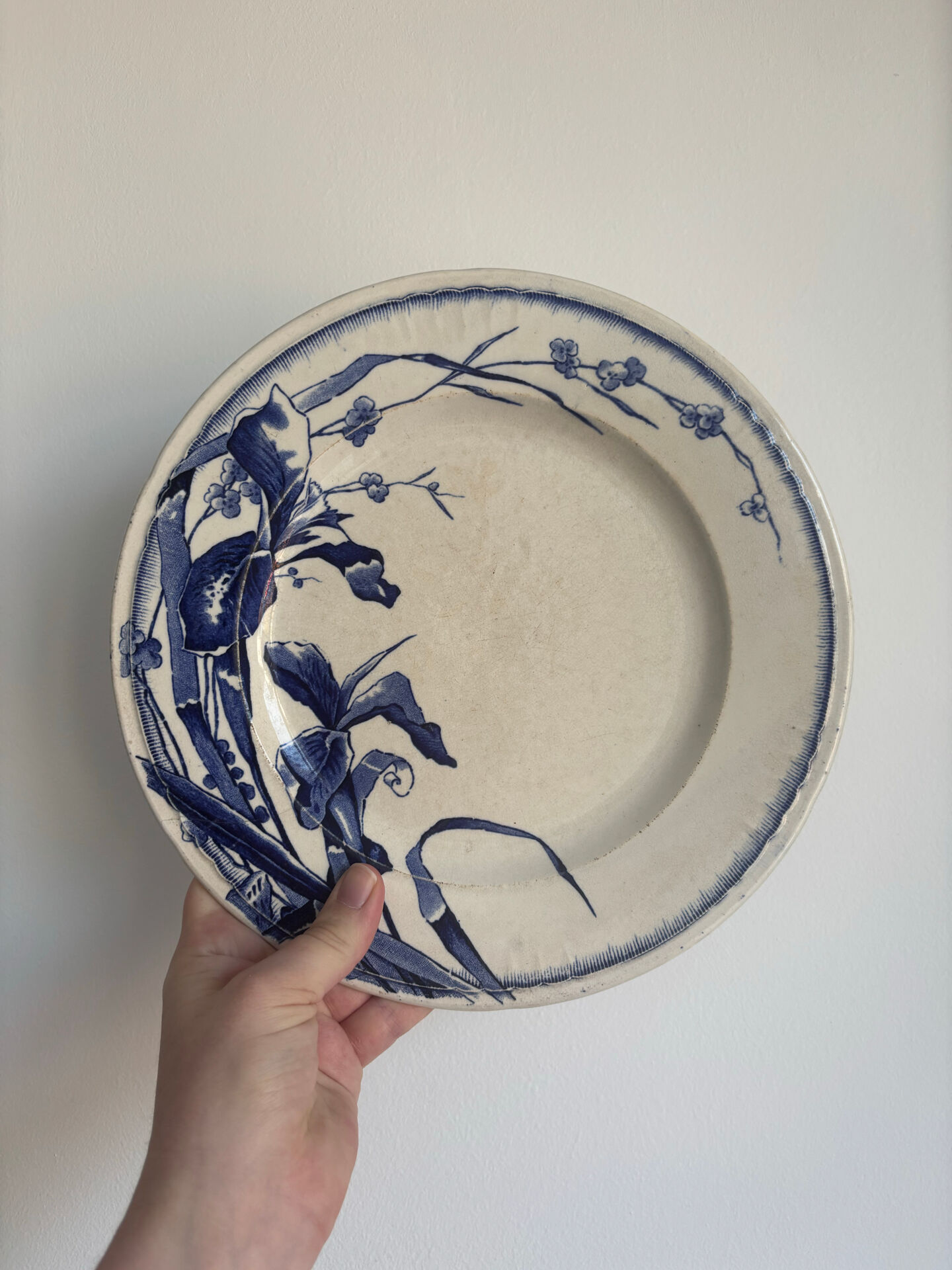 Antique blue night ironstone plate with floral pattern | Earthenware
