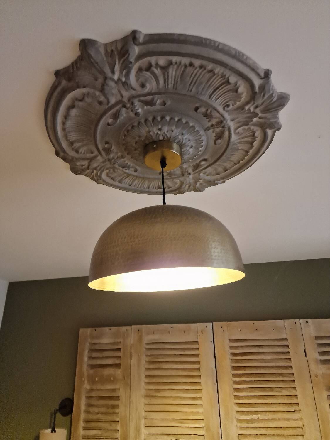Hammered gold pendant light
