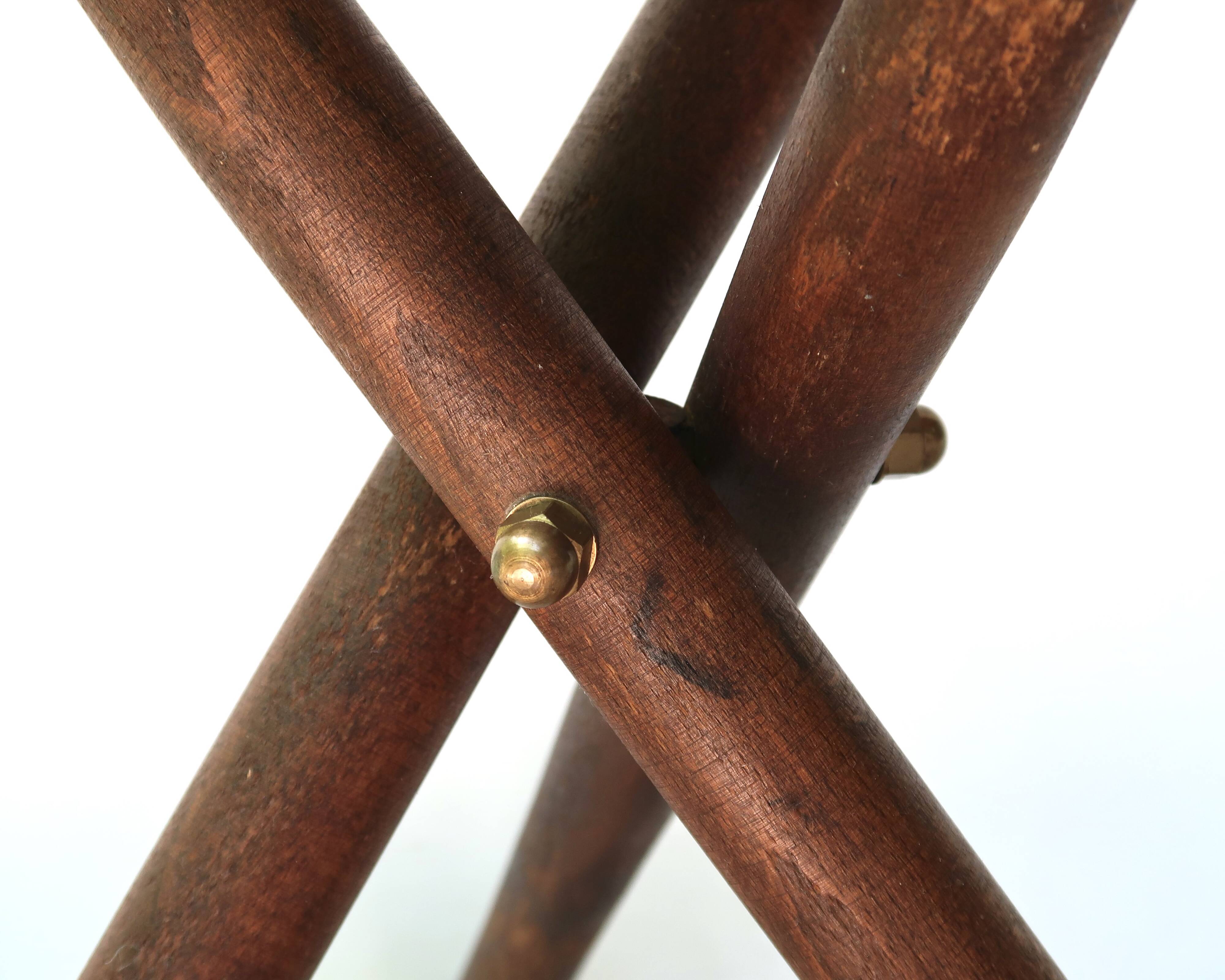 Folding tripod stool in wood and leather, 1950s