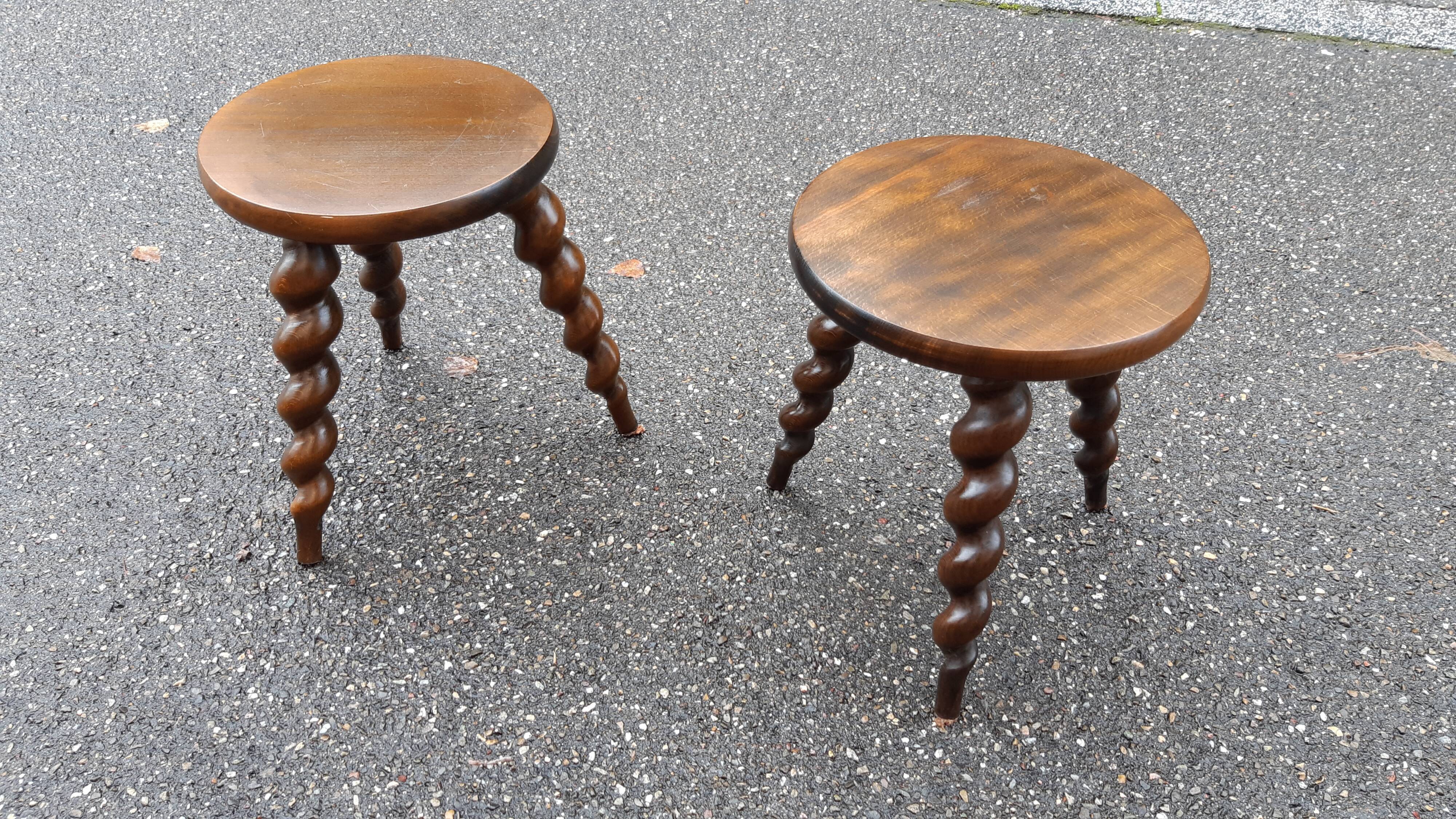 Pair of twisted tripod stools