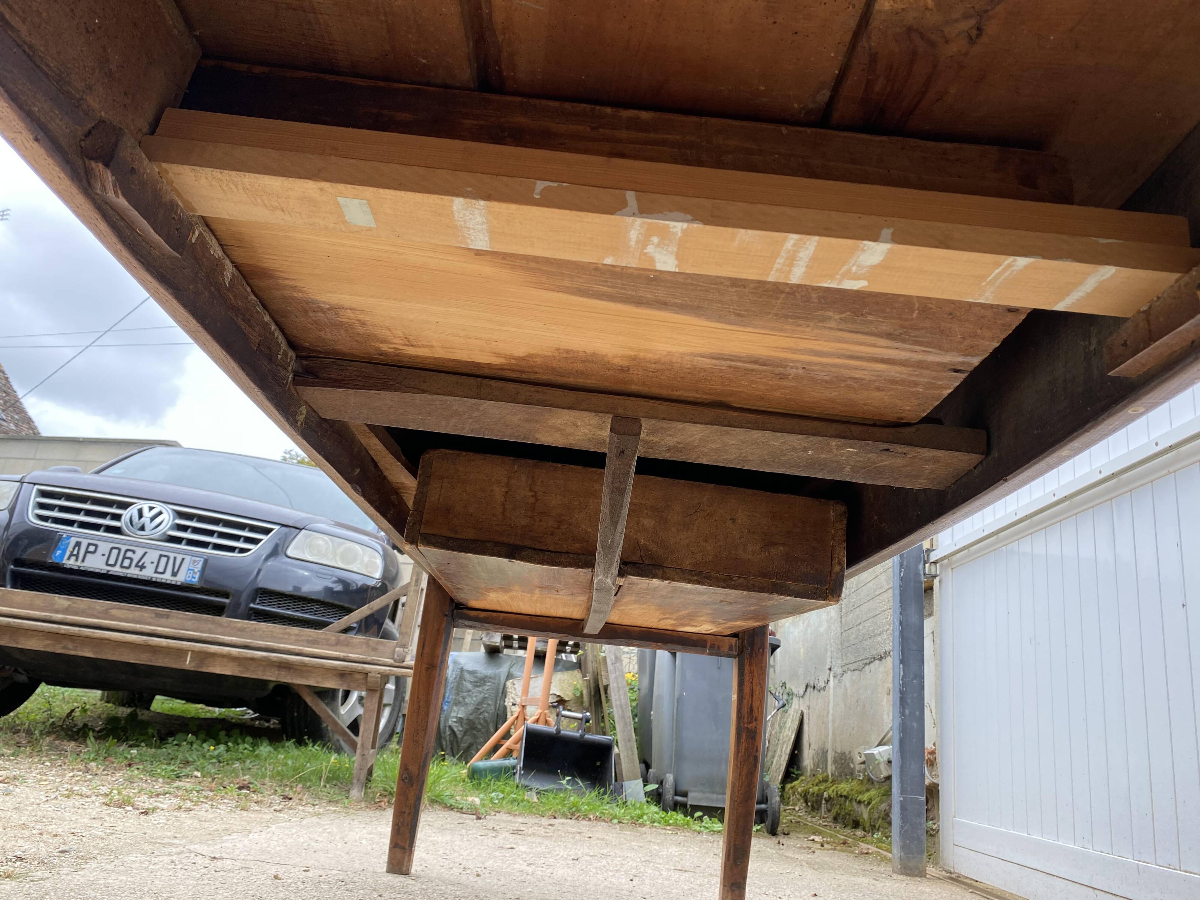 Solid wood farmhouse table with 2 drawers, 1900