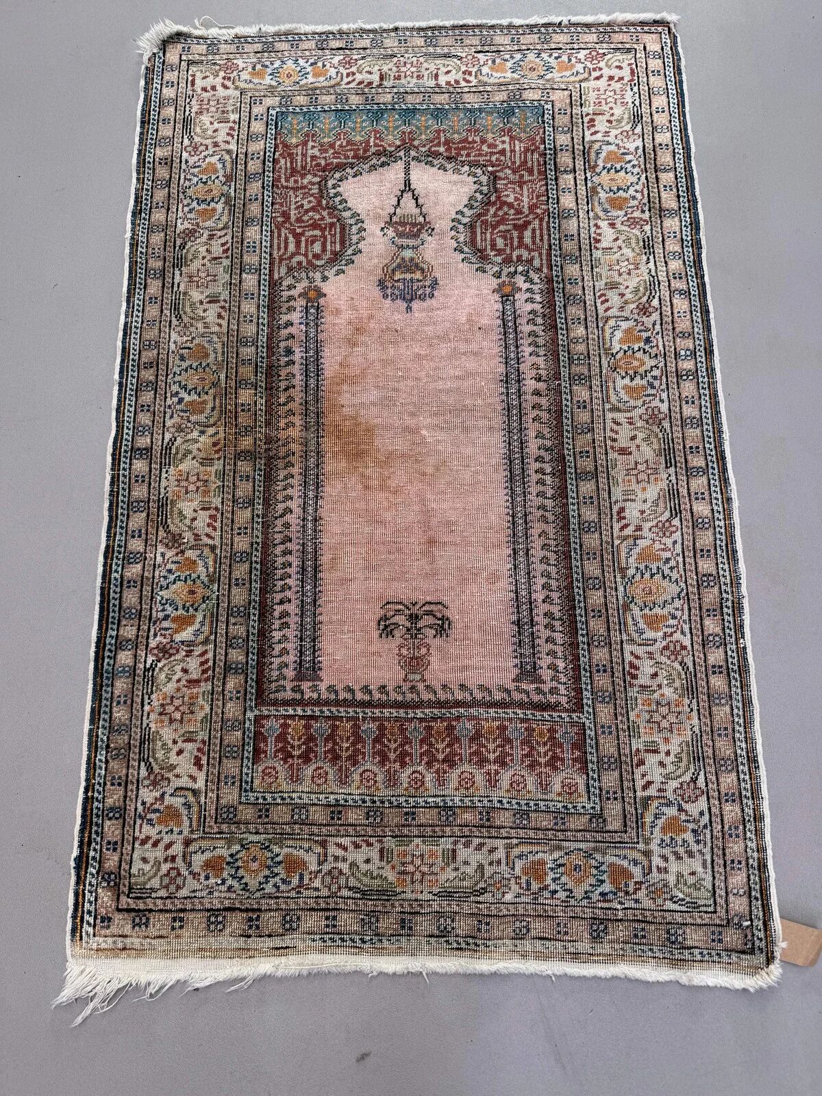 Turkish silk rug shabby vintage, 128x79cm tribal clearance 2510