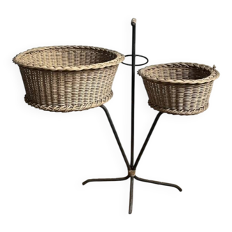 Plant stand or pot cover in rattan in the style of Matégot.