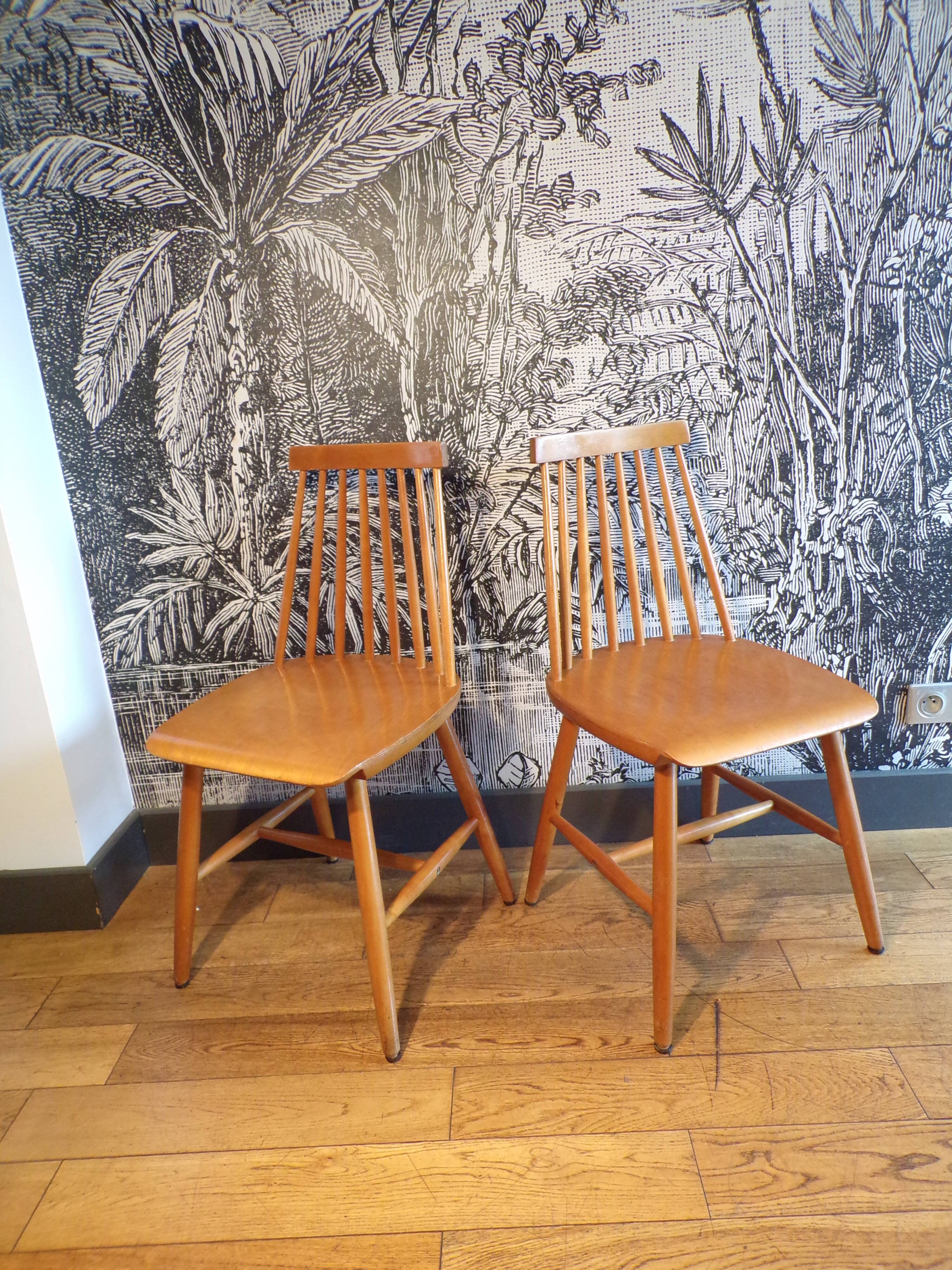 Pair of Ikea Stockholm light wood chairs
