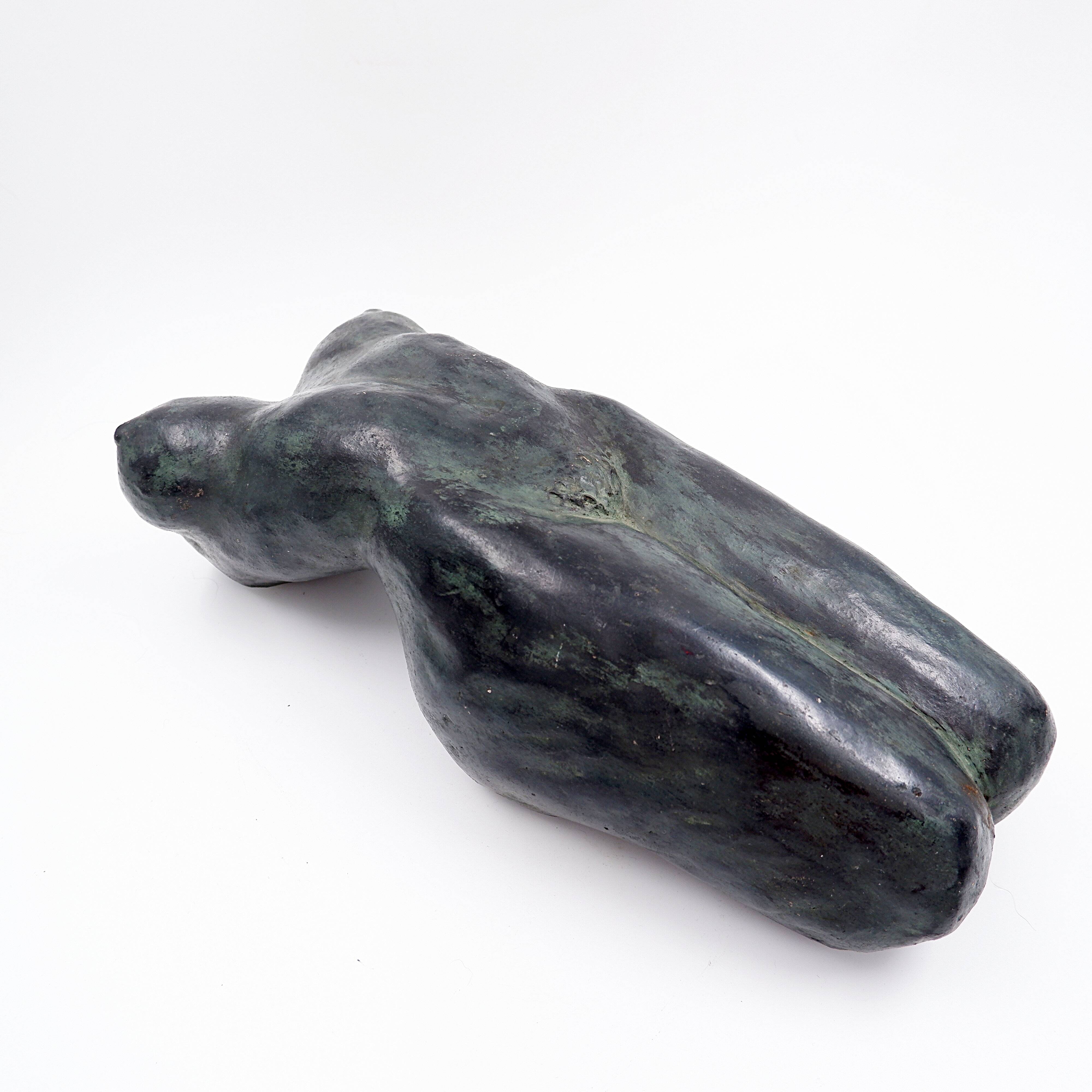 Nude sculpture in bronze-colored terracotta - Signed and dated