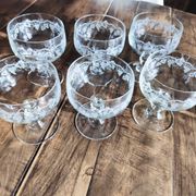 Set of 6 vintage glass champagne glasses with grape cluster filigree