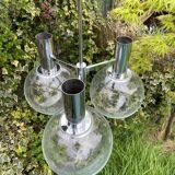 Kaiser Germany, chrome chandelier / suspension with 3 lights, glass balls. 1960