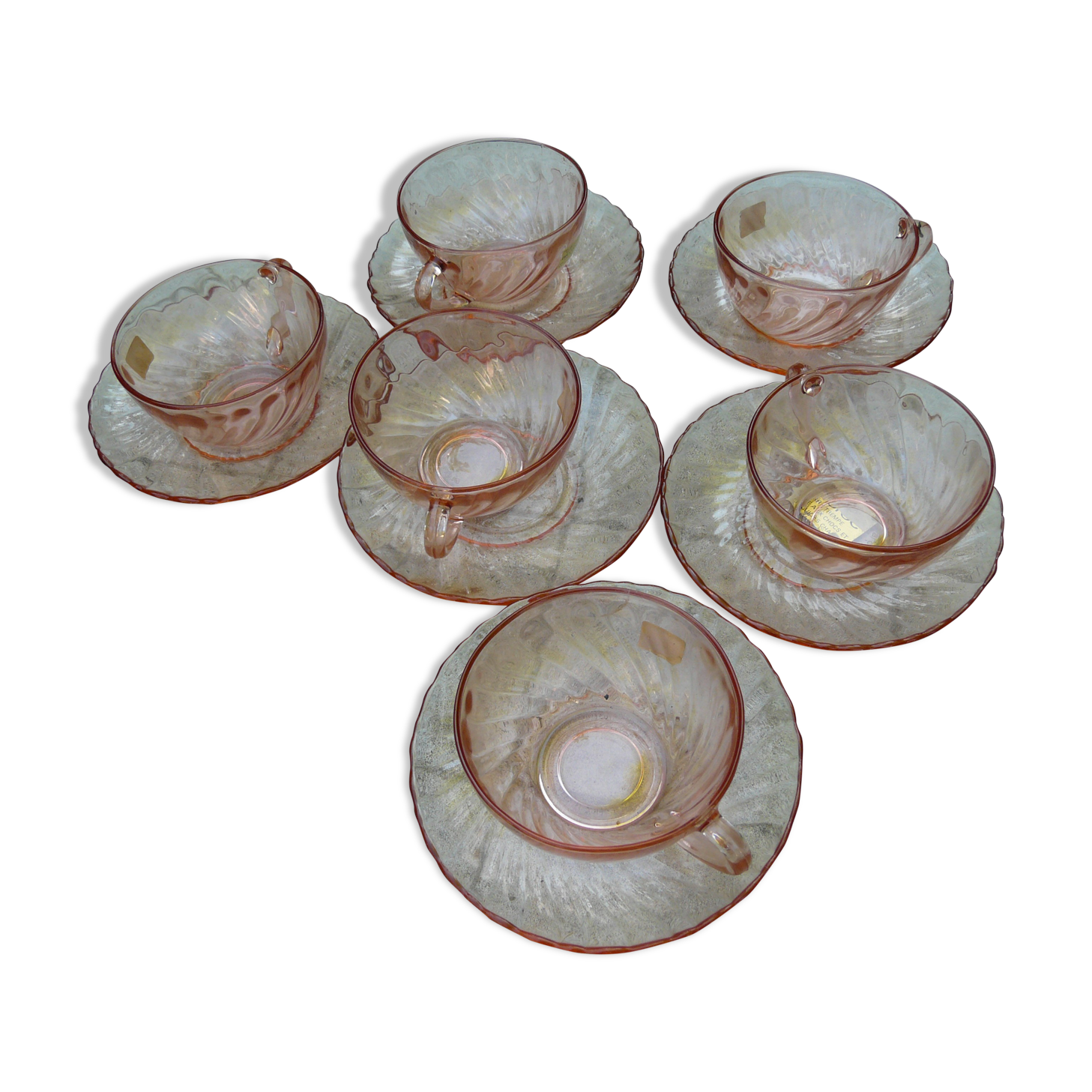 Set of 6 pink tea cups with rosaline sub-cup Arcoroc Luminarc