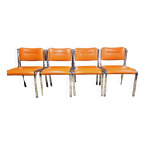Set of 4 vintage chrome skai orange chairs 1970