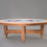 Oak and tile coffee table by Guillerme et Chambron for Votre Maison, 1970s.