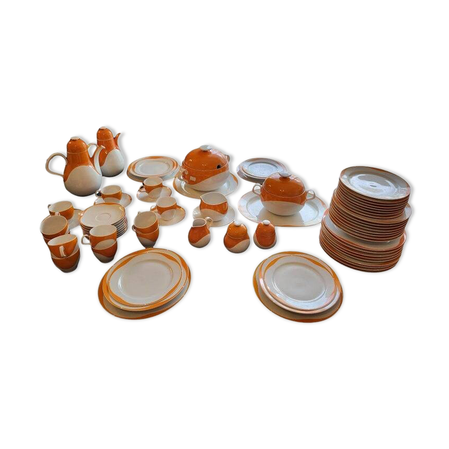 Heinrich Germany complete service in white and orange porcelain Space Age 1970