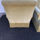 Pair of vintage almond green velvet armchairs