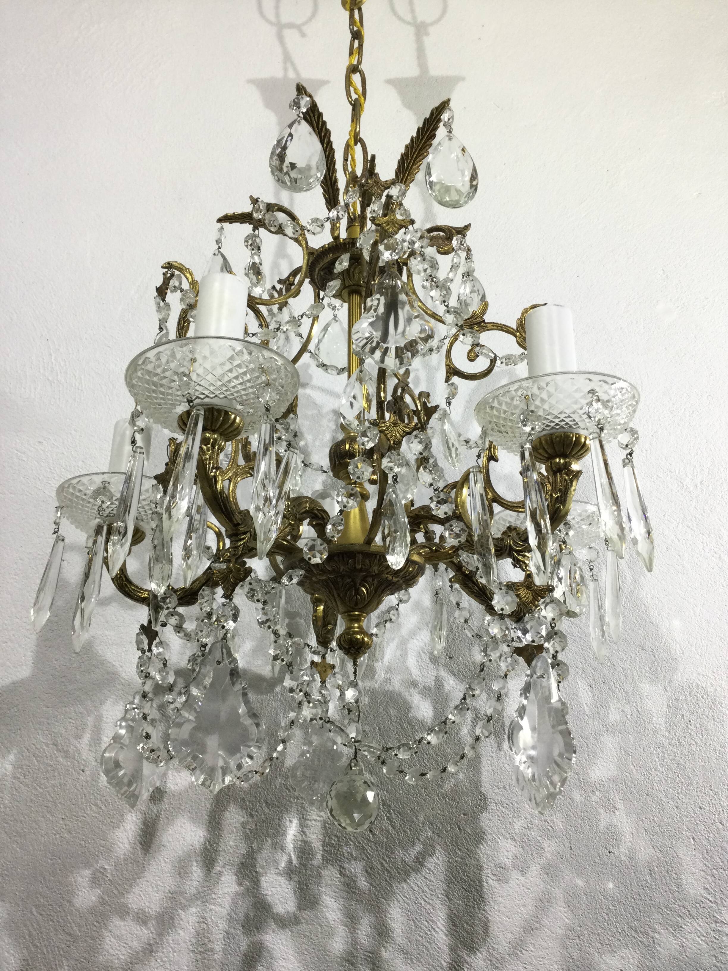 5 light bronze and crystal chandelier