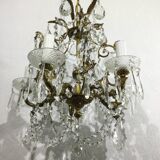 Lustre 5 lumières bronze et cristal