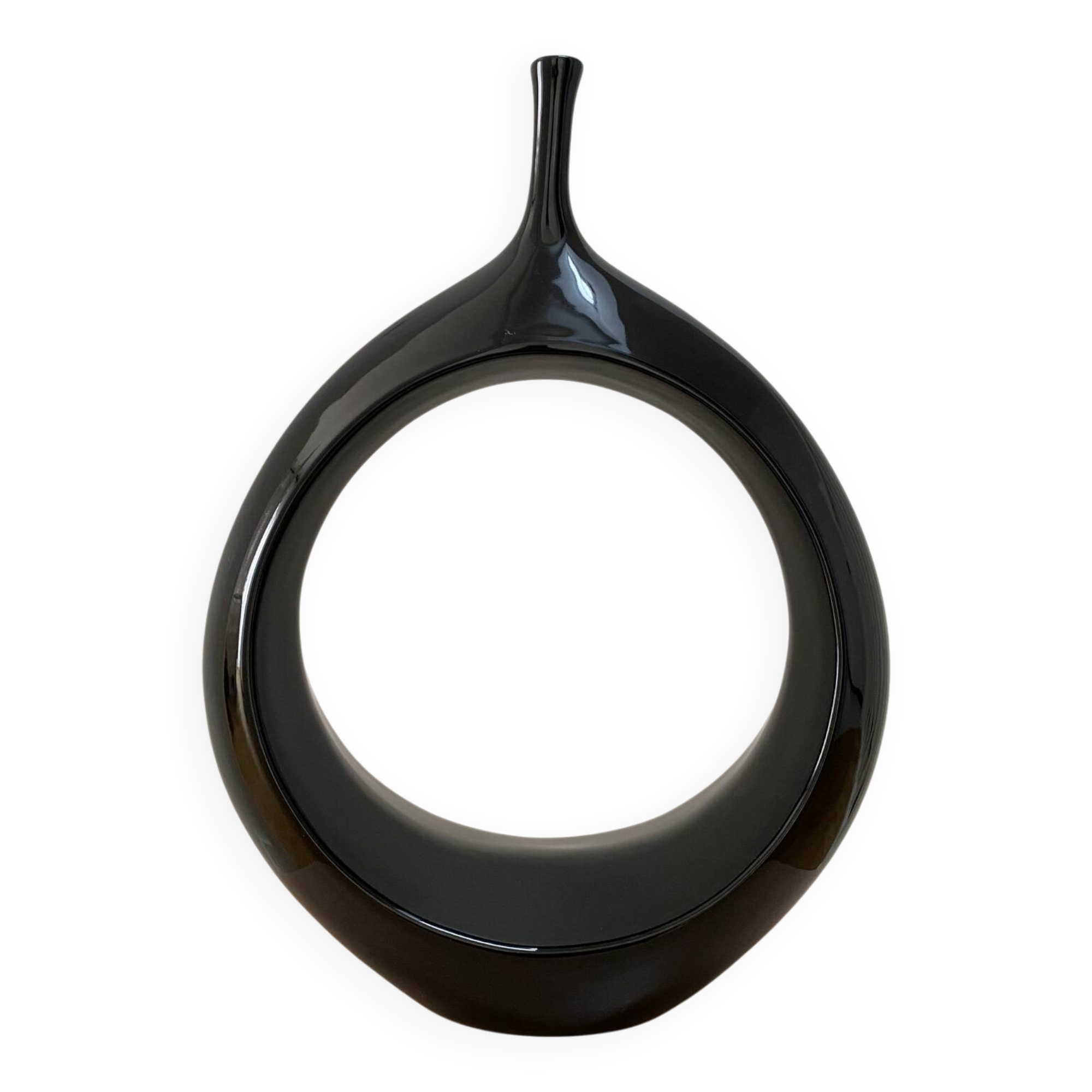Sculptural black ring vase in ceramic