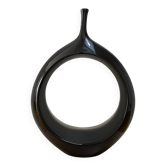 Sculptural black ring vase in ceramic