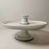 Cake tray / standing tray in white porcelain with elegant gold and blue edging