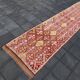 Tapis de Couloir Turc Vintage, Laine Rouge & Beige Géométrique, 83x388 Cm