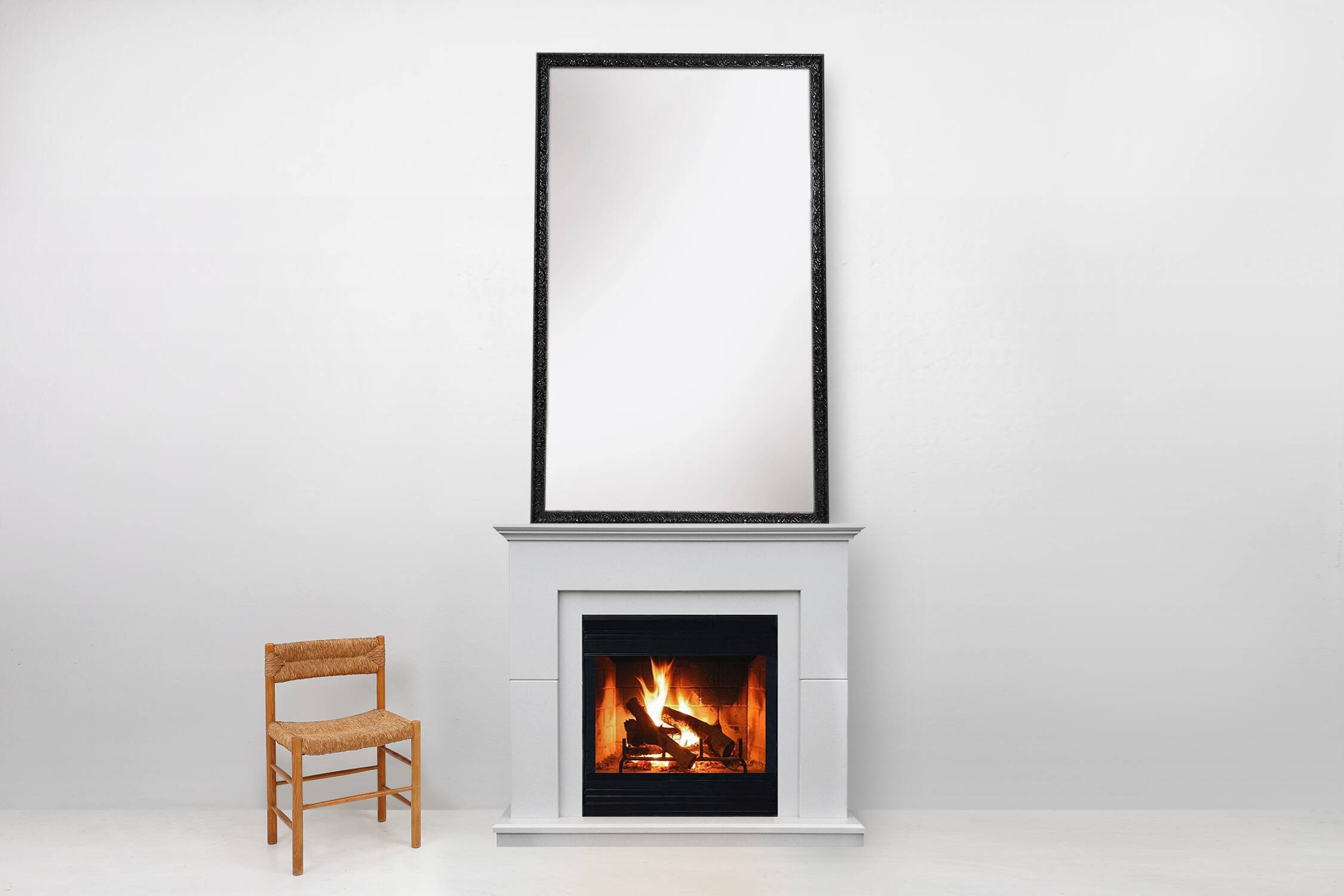 Baroque black large oak fireplace mirror, France ca. 1850