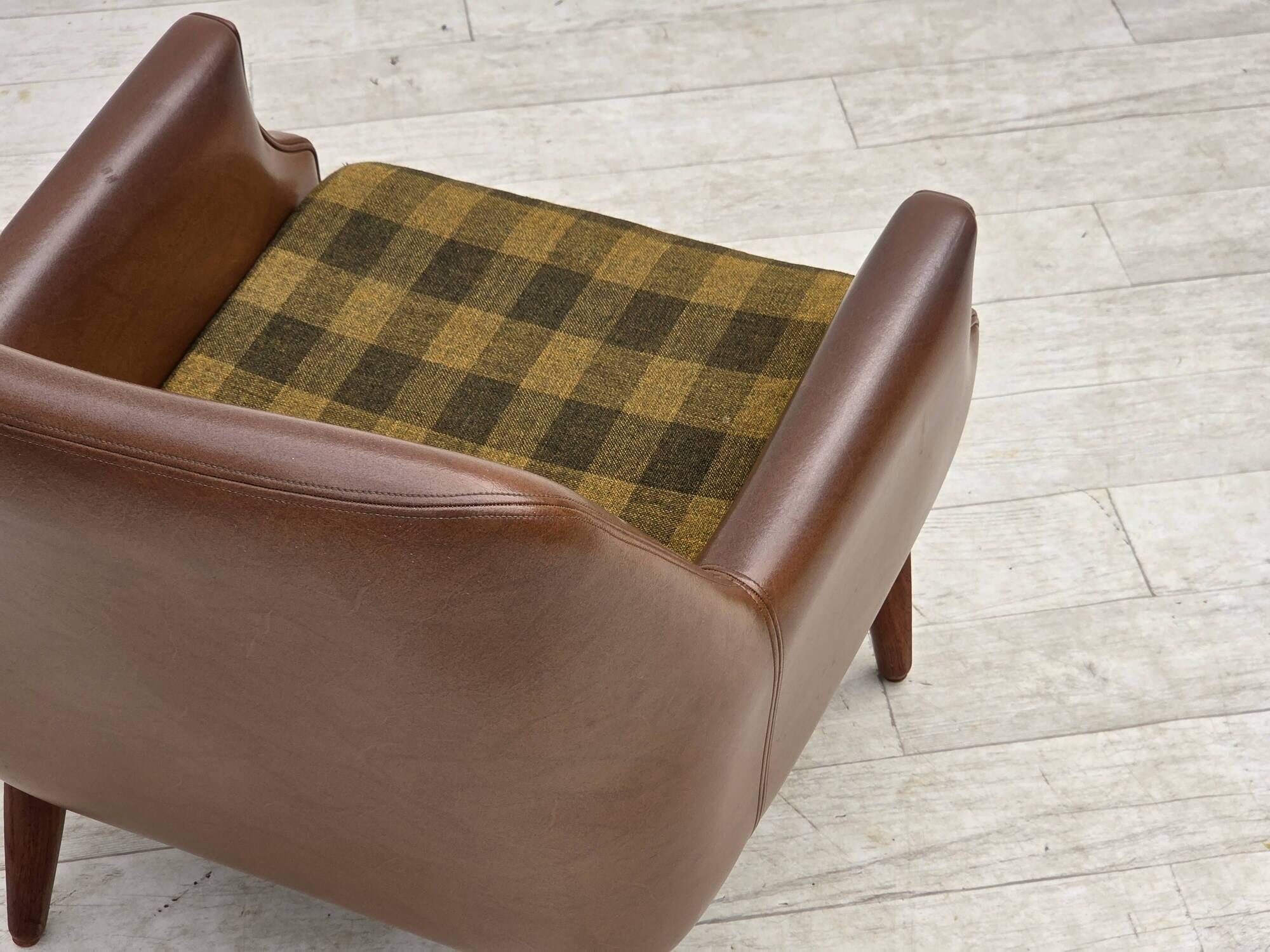 1970s, Danish armchair, artificial leather, teak wood legs.
