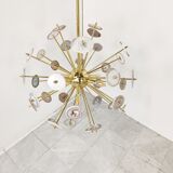 Brass and agate stone sputnik chandelier 1980s