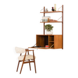 Poul Cadovius teak shelving wall unit with a bureau, Cado 1960s